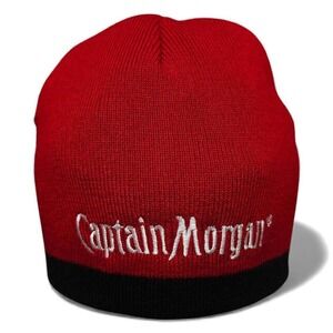 Captain Morgan Red Black Knit‎ Beanie Hat One Size Fits All Mens